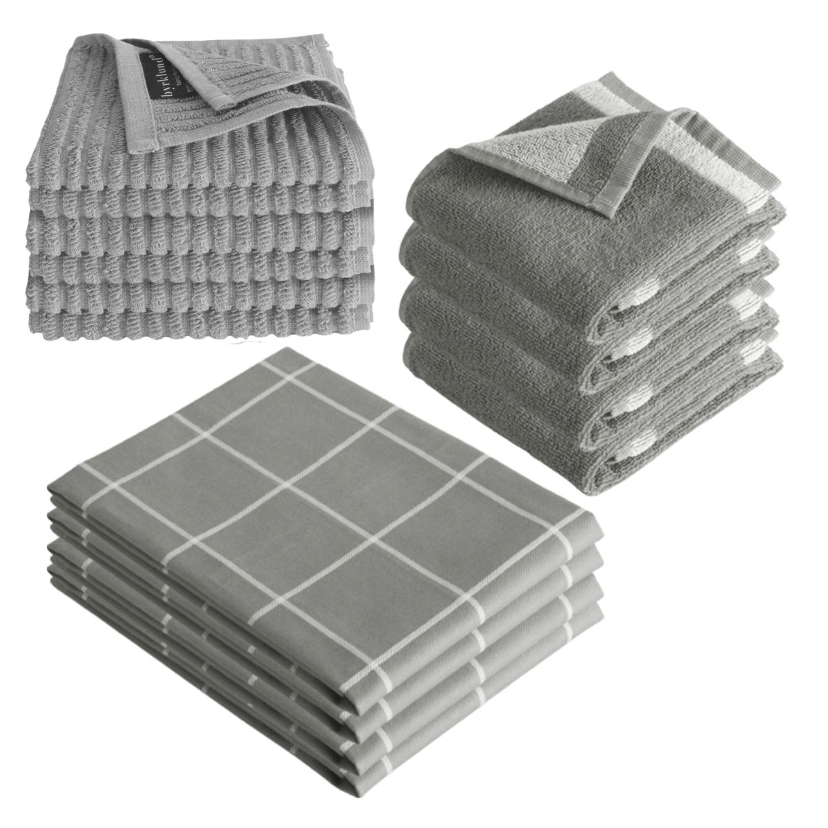 Byrklund Keukenset Clean & Dry Grijs - 14 delig - Theedoeken, Keukendoeken & Vaatdoeken