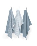 Walra Keuken- en Theedoekenset Dry with Cubes Uni, Stripes & Blocks Jeans Blauw