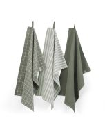 Walra Keuken- en Theedoekenset Dry with Cubes Uni, Stripes & Blocks Legergroen