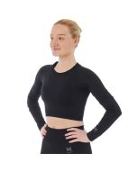 Xtreme Sportswear Crop Sporttop lange mouwen Dames Zwart op model voorkant