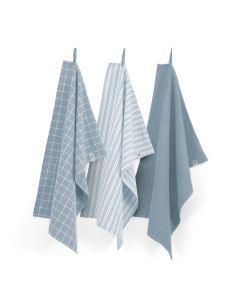 Walra Keuken- en Theedoekenset Dry with Cubes Uni, Stripes & Blocks Jeans Blauw