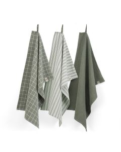 Walra Keuken- en Theedoekenset Dry with Cubes Uni, Stripes & Blocks Legergroen