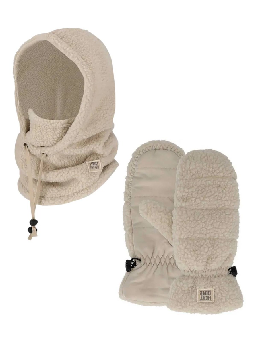 Heatkeeper Dames Winter Set - Balaclava + Wanten - Teddy - Off White afbeelding