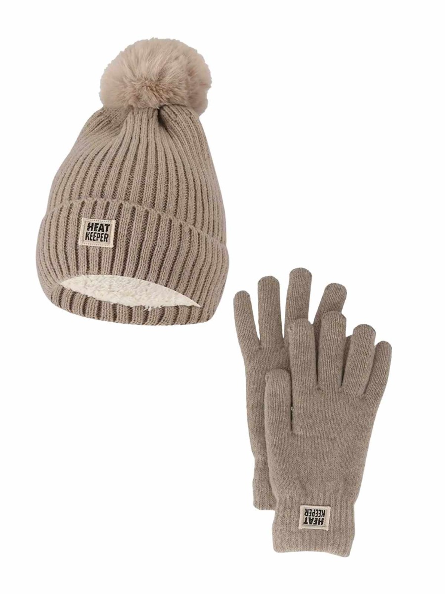 Heatkeeper Dames Winter Set - Muts + Handschoenen - Beige afbeelding