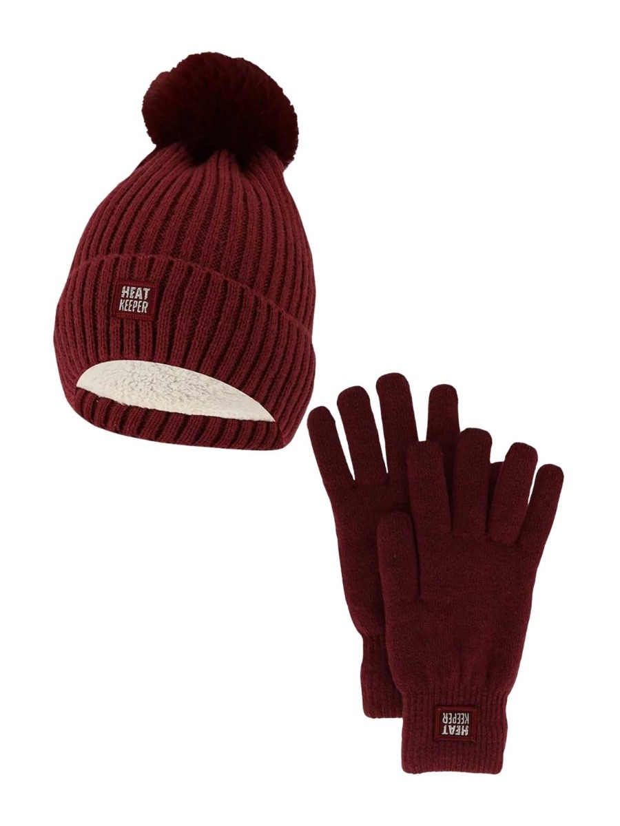 Heatkeeper Dames Winter Set - Muts + Handschoenen - Burgundy afbeelding