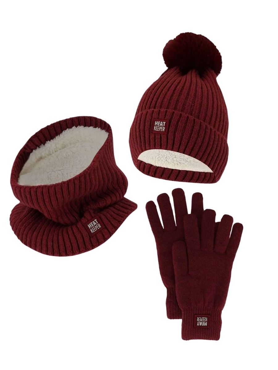 Heatkeeper Dames Winter Set - Muts + Handschoenen + Nekwarmer - Burgundy afbeelding
