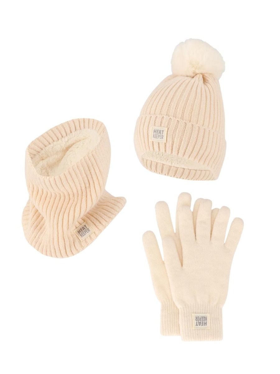 Heatkeeper Dames Winter Set - Muts + Handschoenen + Nekwarmer - Off White afbeelding