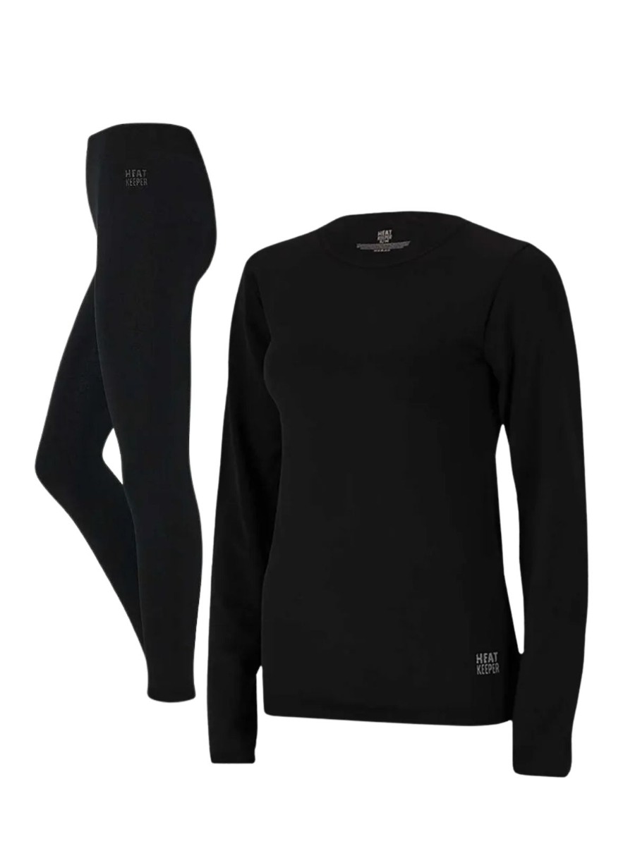 Heatkeeper Thermoset Dames Basic Naadloos - Thermoshirt + Thermo Legging - Zwart-S/M