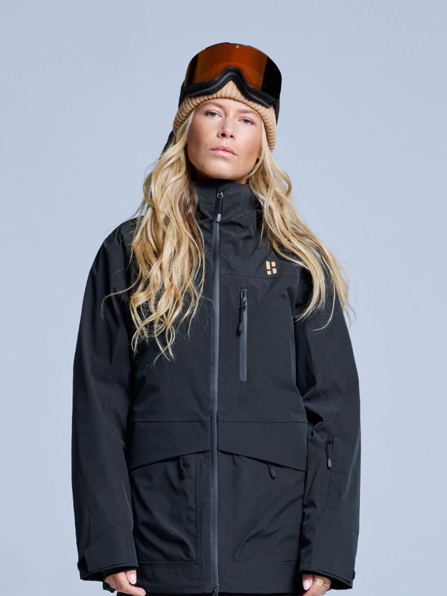 Poederbaas Ski-jas Dames Freeride 3L Hardshell Zwart-M