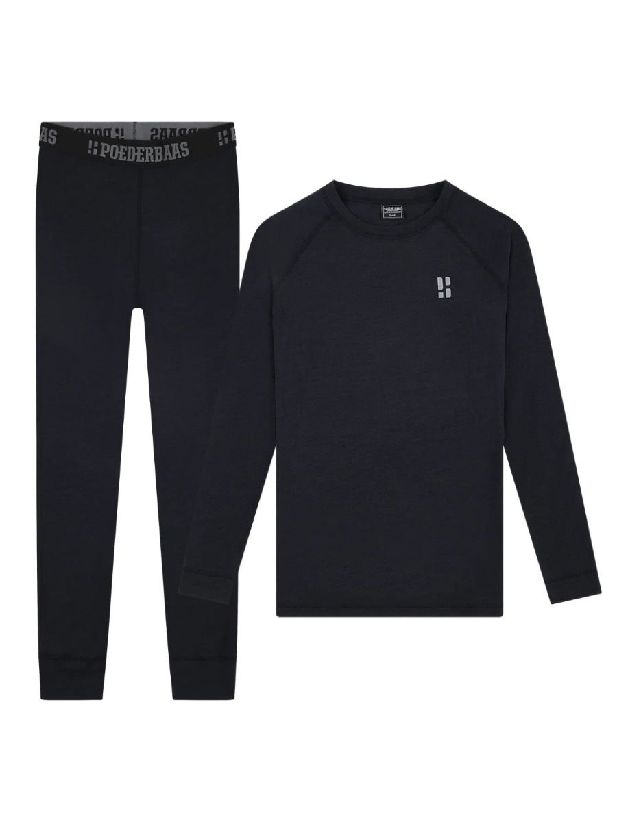 Poederbaas Thermoset Merinowol Dames - Thermoshirt + Thermolegging - Zwart-L