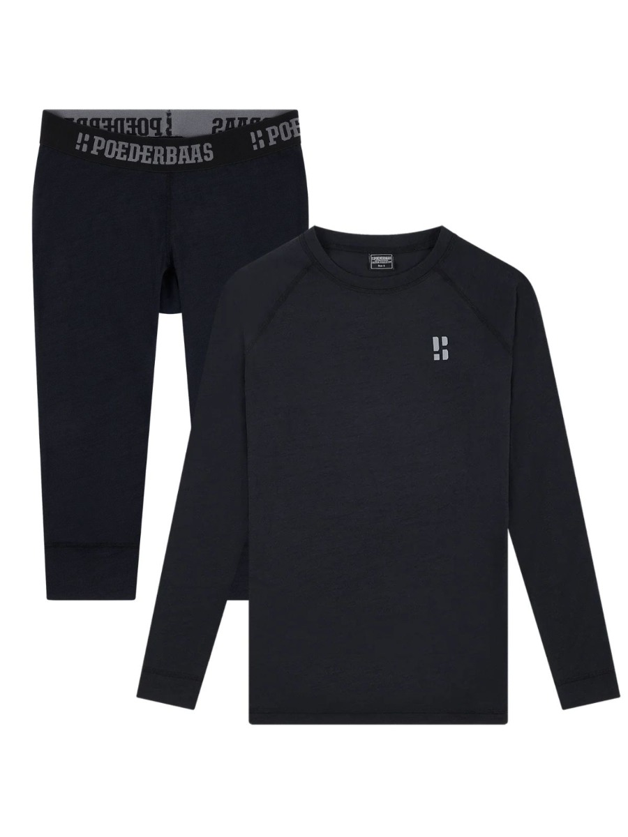 Poederbaas Thermoset Merinowol Dames - Thermoshirt + Thermolegging 3/4 - Zwart-XXL