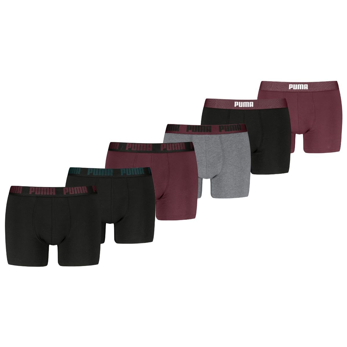 Puma Boxershorts 6-pack Black / Burgundy / Grey-L afbeelding