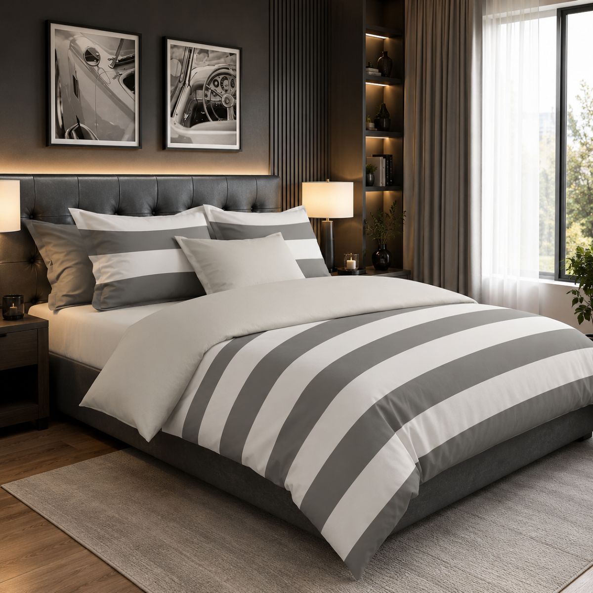 The One Dekbedovertrek Stripe Dark Grey / Light Grey-240x220cm afbeelding